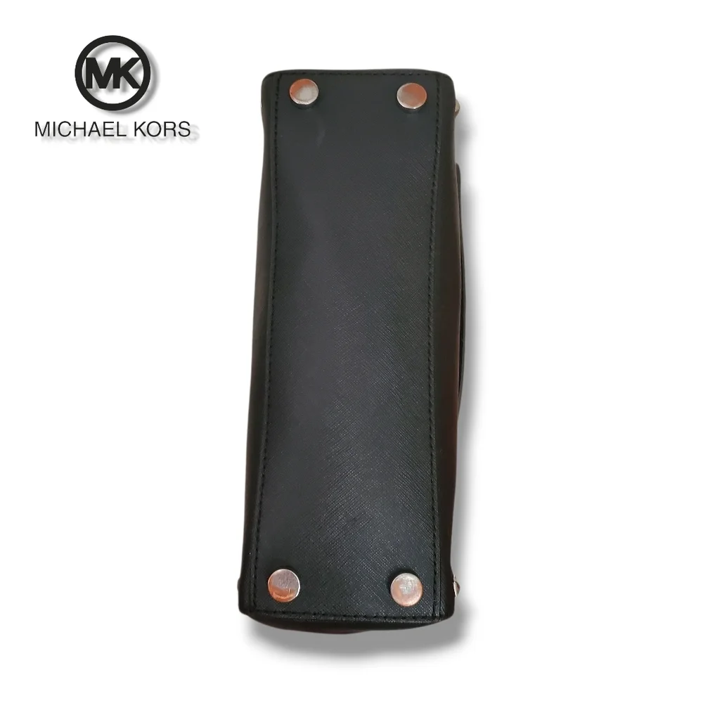Michael KORS Black Saffiano Leather Top Handle Silver Studded Crossbody Satchel - Picture 8 of 17